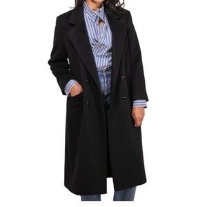 Vintage Kristen Blake Double Breasted Black Long Lambswool Blend Coat Size 12